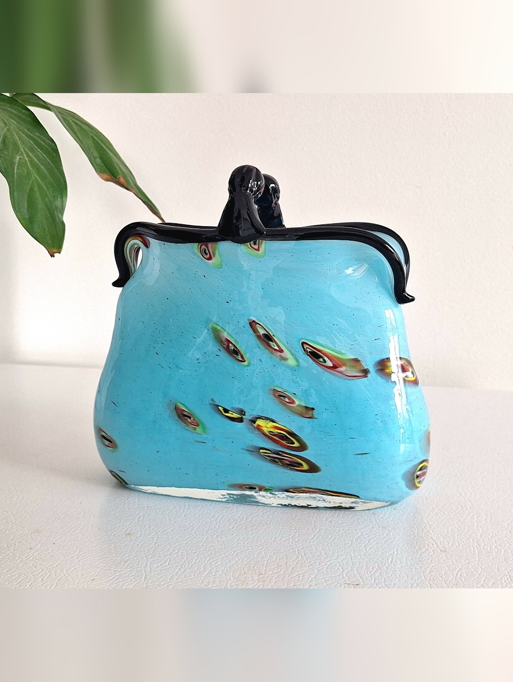 Large hand-blown glass handbag